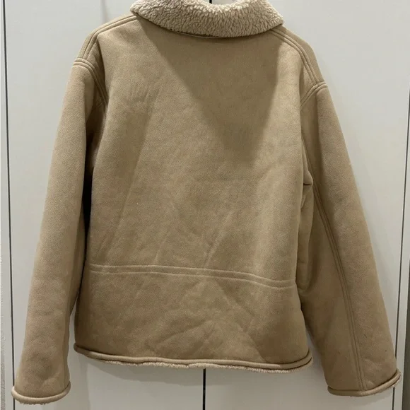 Beige Tan Teddy Button Up Jacket for Women - Picture 3 of 6